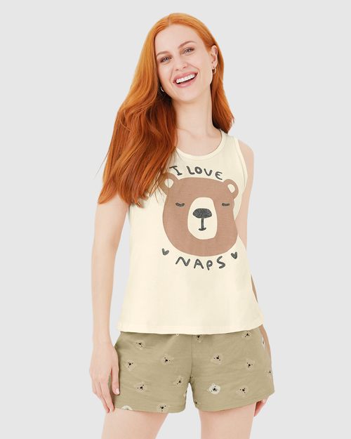 Pijama Feminino Regata I Love Naps Em Algodão