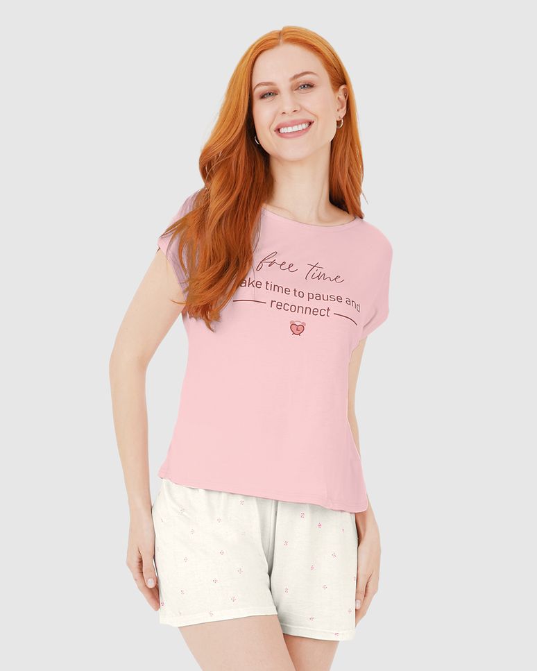 Pijama Feminino Free Time Take Time To Pause And Reconnect Em Viscose Stretch