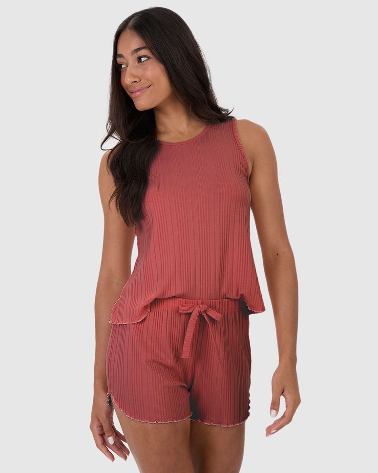 Pijama Feminino Regata E Shorts Em Malha De Viscose Canelada