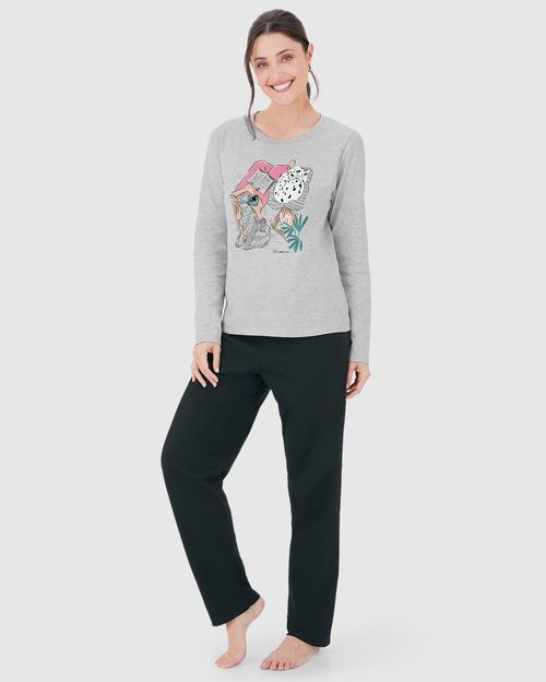 Pijama Feminino Blusa Estampada Manga Longa Em Algodão