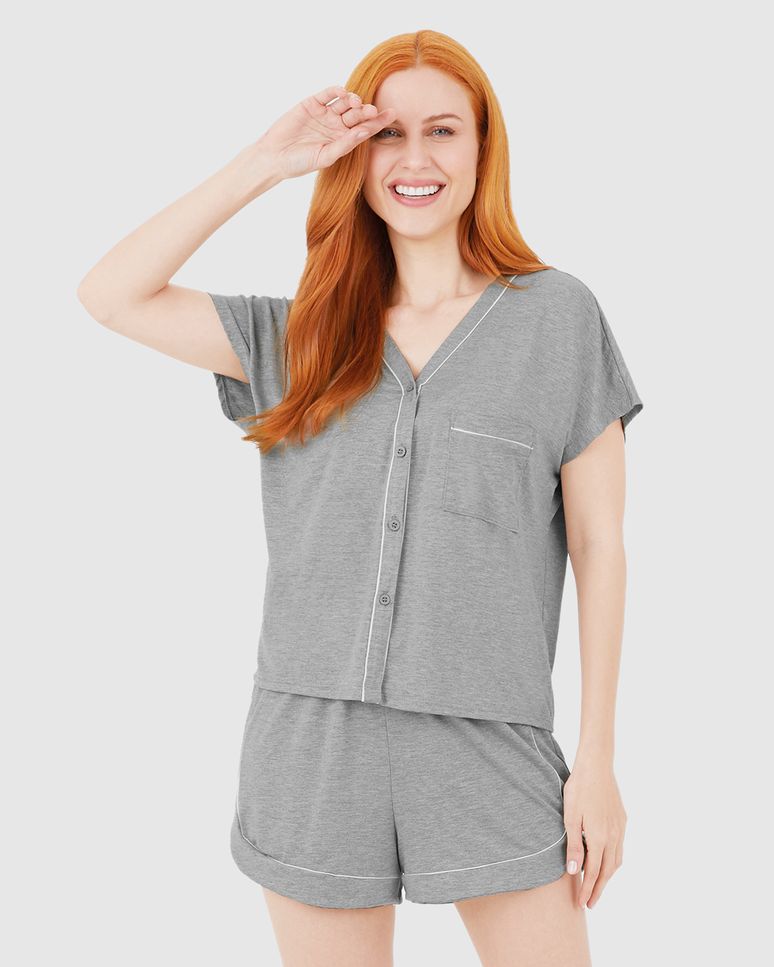 Pijama Feminino Blusa Botões Frontais E Bolso Funcional Em Viscose Stretch