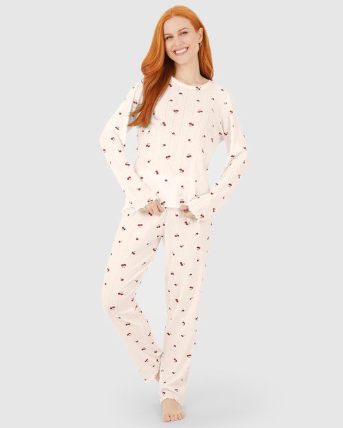 Pijama Feminino Blusa E Calça Estampada Em Malha Jacquard