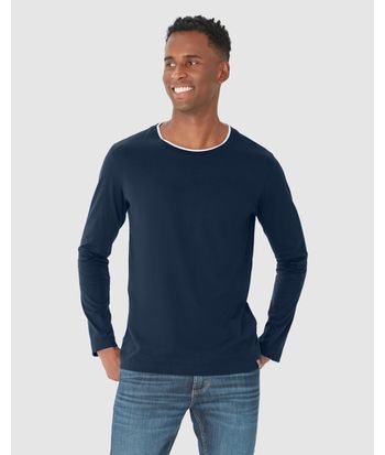 Camiseta Masculina Gola Contraste Manga Longa Em Malha Comfy Touch