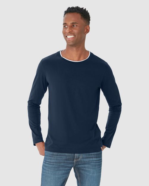 Camiseta Masculina Gola Contraste Manga Longa Em Malha Comfy Touch