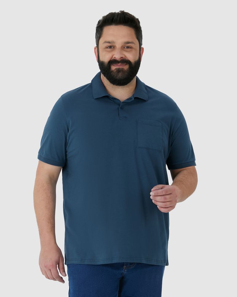Camisa Polo Masculina Plus Size Com Bolso Funcional Em Algodão