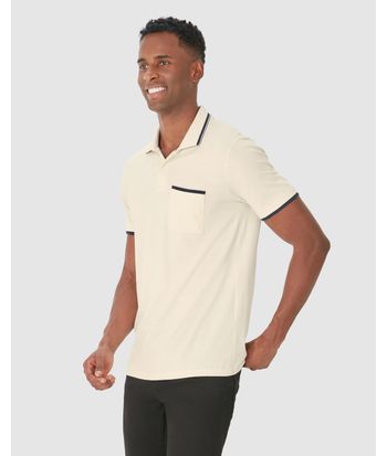 Camisa Polo Masculina Detalhe Costura Contraste Em Malha Comfy Touch