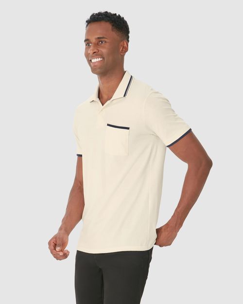 Camisa Polo Masculina Detalhe Costura Contraste Em Malha Comfy Touch
