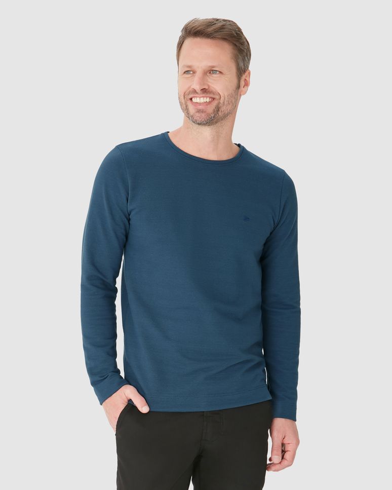 Camiseta Masculina Slim Manga Longa Bordado Peitoral Em Moletom Piquet