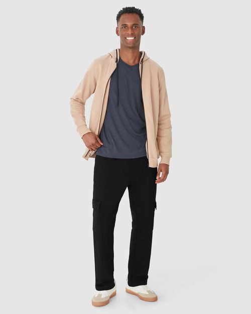 Calça Reta Masculina Bolso Cargo Em Moletom Flanelado