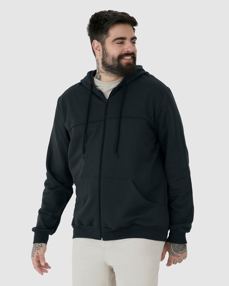 Jaqueta Masculina Plus Size Com Capuz E Cadarço Em Moletom Flanelado