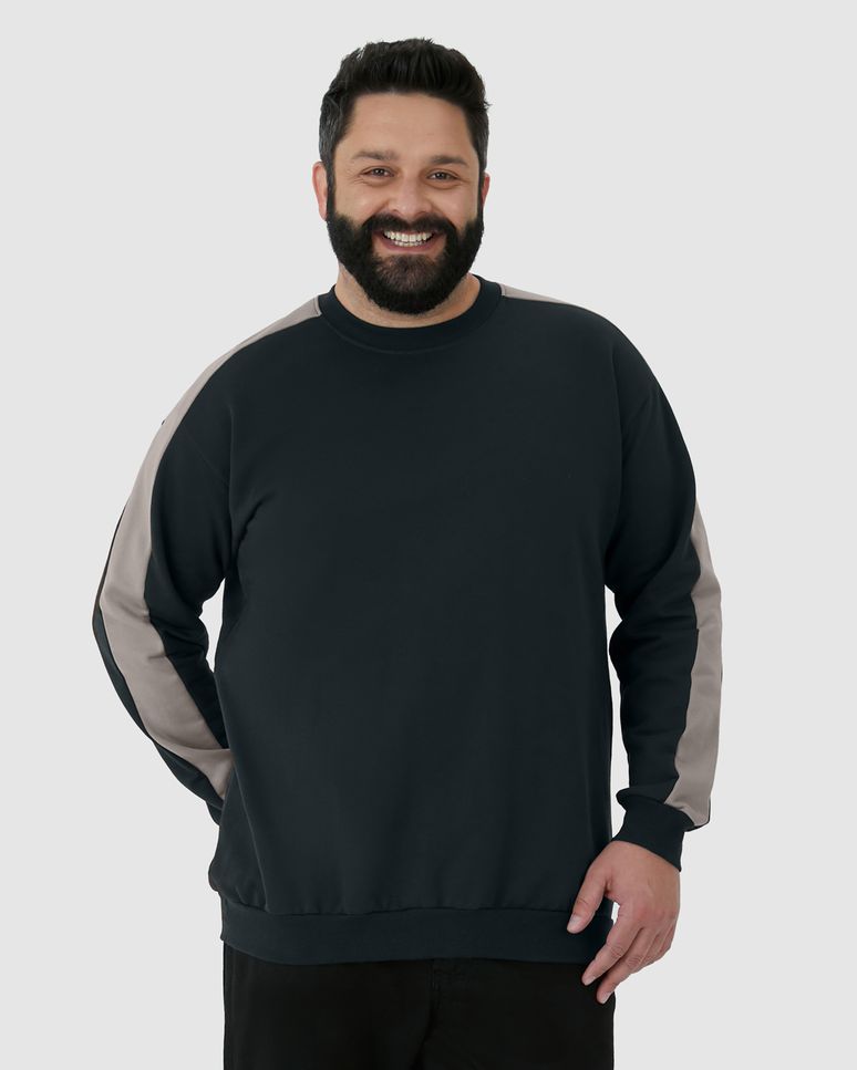 Blusão Masculino Plus Size Recorte Contraste Em Moletom Flanelado