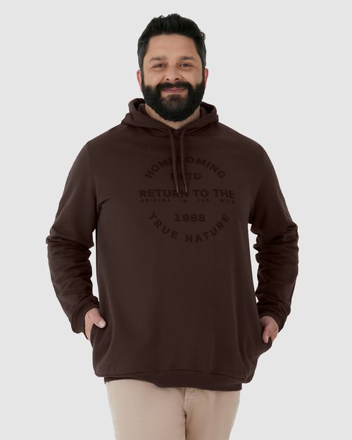 Blusão Masculino Plus Size Capuz E Estampa Frontal Em Moletom Flanelado