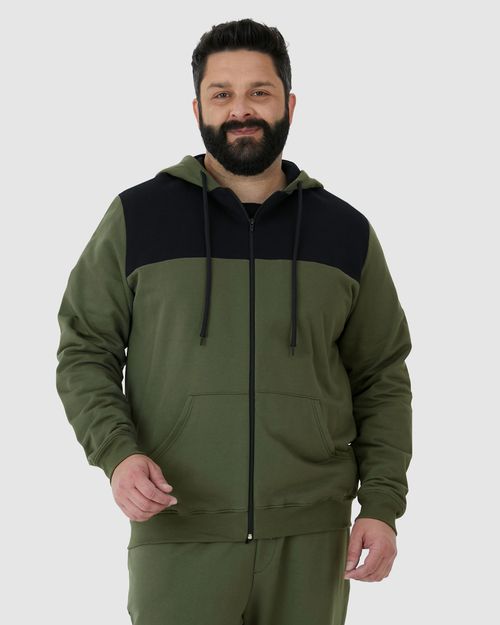 Jaqueta Masculina Plus Size Bicolor Em Moletom Flanelado