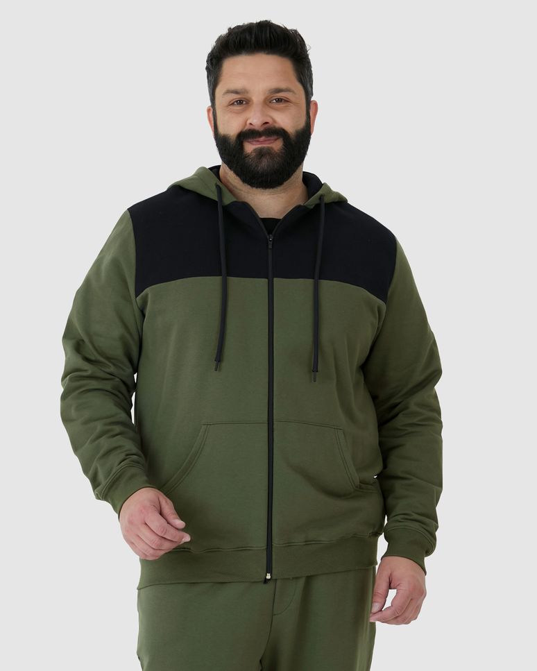 Jaqueta Masculina Plus Size Bicolor Em Moletom Flanelado