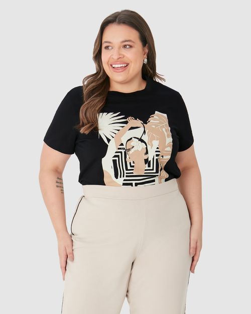 Camiseta Feminina Plus Size Estampa Ilustrativa Em Algodão