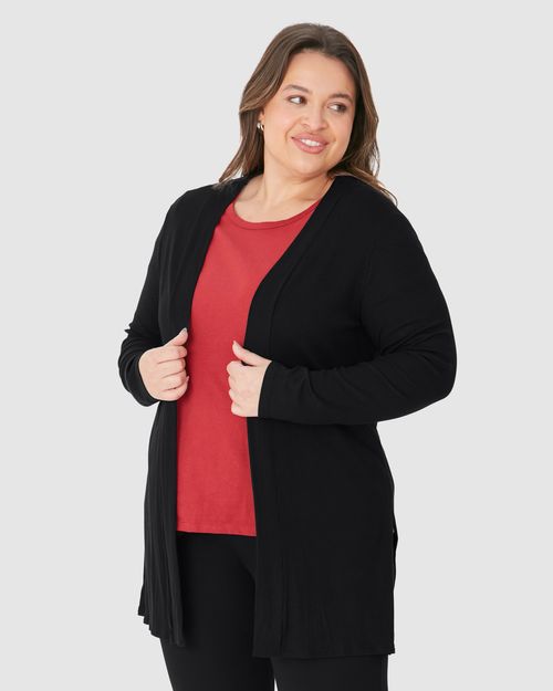 Cardigan Feminino Plus Size Amplo Em Malha Canelada De Viscose