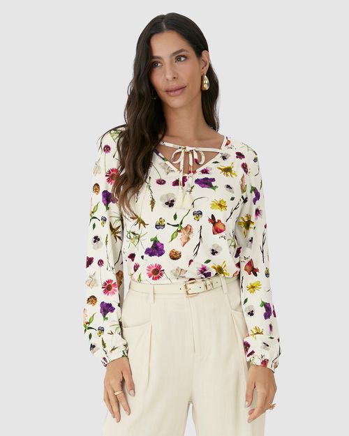 Blusa Feminina Amarração No Decote Em Malha Viscolinho Stretch