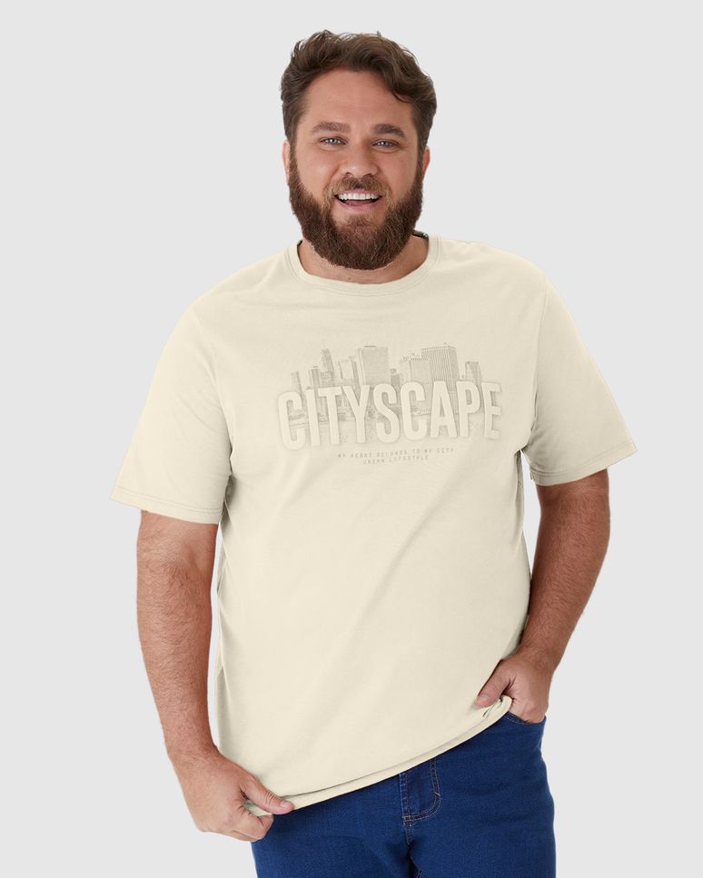 Camiseta Masculina Plus Size Cityscape Em Malha Algodão Comfy