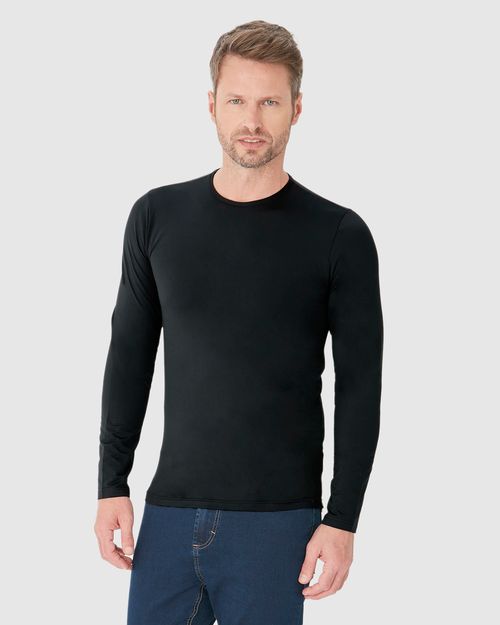 Camiseta Básica Masculina Decote Redondo Manga Longa Em Malha Térmica