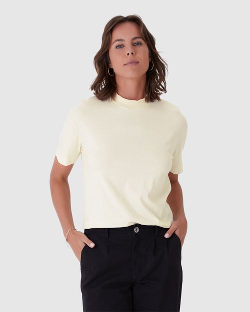 Blusa Básica Feminina Gola Alta Manga Curta Em Algodão