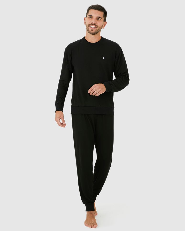 Pijama Masculino Camiseta Manga Longa E Calça Em Moletinho De Viscose