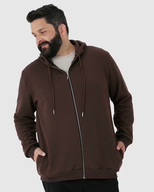Jaqueta Masculina Plus Size Capuz Com Cadarço Em Jacquard Texturizado