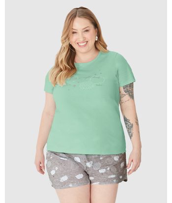Pijama Feminino Plus Size Float On Night Clouds Em Algodão