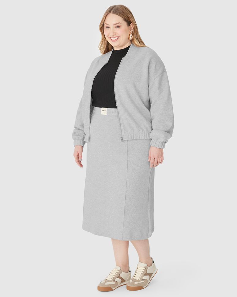 Saia Midi Feminina Plus Size Reta Em Moletom Comfy Flanelado