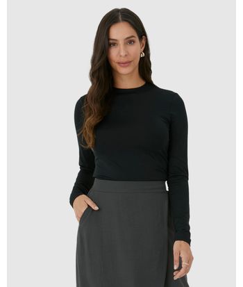 Blusa Básica Feminina Decote Redondo Manga Longa Em Malha Térmica