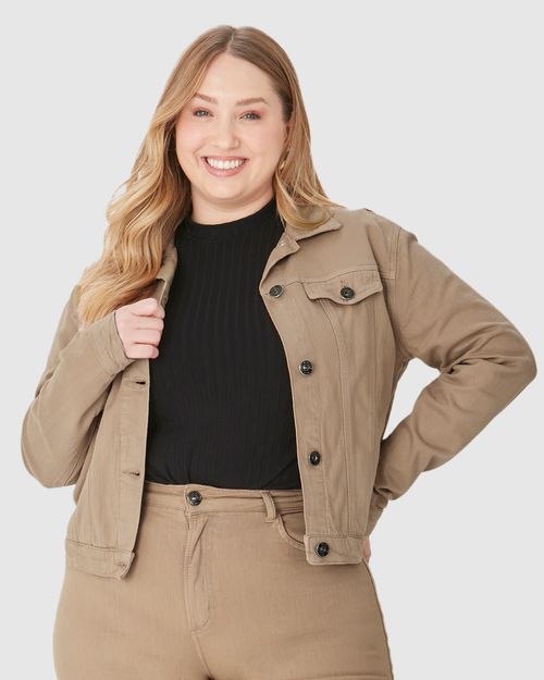 Jaqueta Feminina Plus Size Tradicional Em Sarja Com Elastano