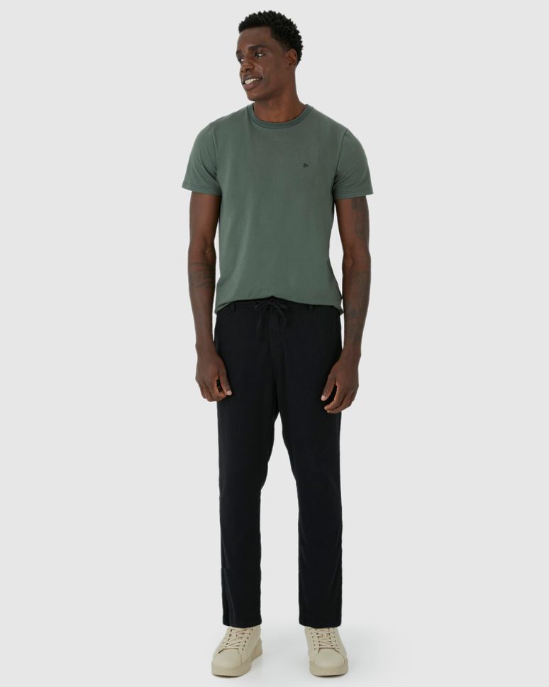 Calça Chino Masculina Cintura Média Com Cadarço Em Sarja Linho