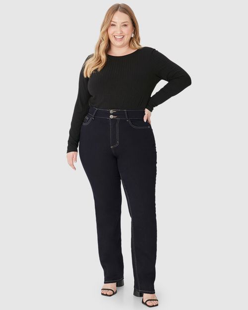Calça Feminina Plus Size Reta Em Flex Jeans