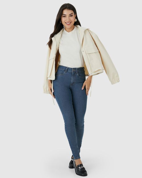 Calça Feminina Skinny Push Up Cintura Média Em Flex Jeans