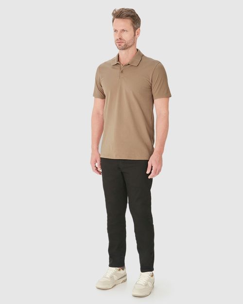 Camisa Polo Básica Masculina Gola Retilínea Em Piquet Stretch