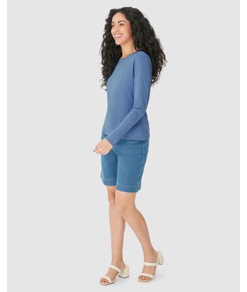 Blusa Básica Feminina Decote Redondo Manga Longa Em Algodão