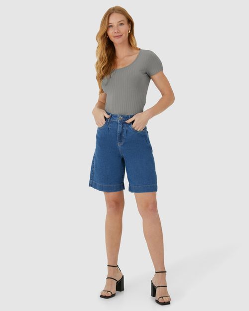 Blusa Básica Feminina Manga Curta Em Canelado De Viscose