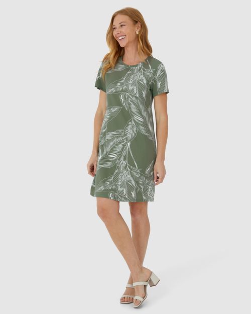 Vestido Feminino Estampado Com Decote Redondo Em Algodão