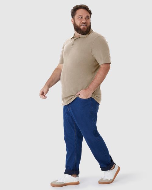 Camisa Polo Básica Masculina Plus Size Em Piquet Stretch