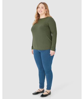 Blusa Básica Feminina Plus Size Manga Longa Em Canelado De Viscose