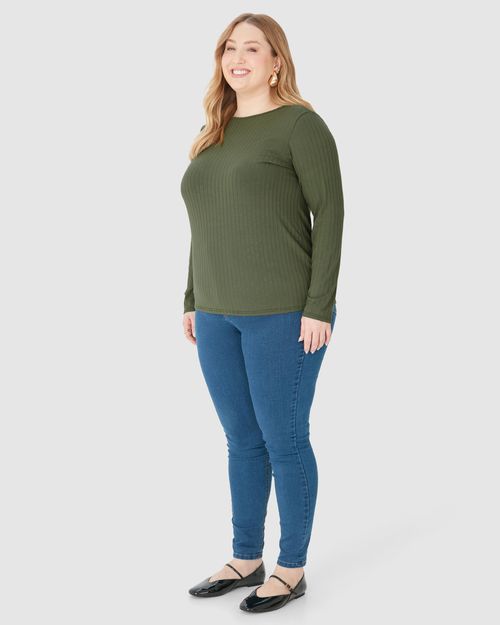 Blusa Básica Feminina Plus Size Manga Longa Em Canelado De Viscose