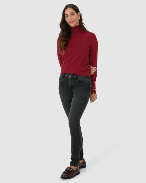 Suéter Feminino Punho Com Botões Em Tricô