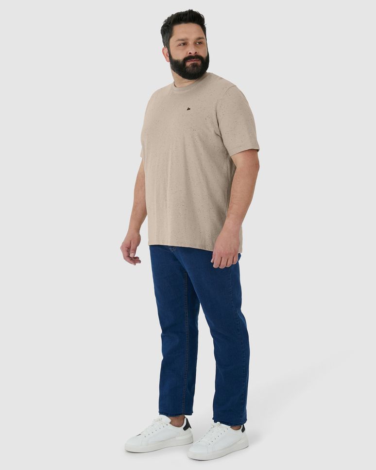 Camiseta Básica Masculina Plus Size Com Bordado Em Malha Botonê