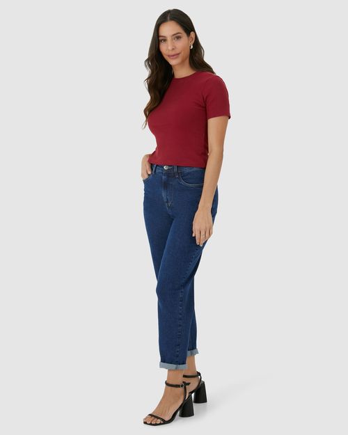 Blusa Básica Feminina Decote Redondo Em Ribana