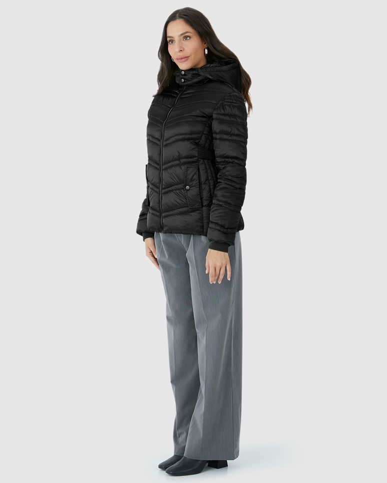Jaqueta Puffer Feminina Capuz Removível Em Tafetá