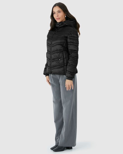 Jaqueta Puffer Feminina Capuz Removível Em Tafetá