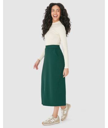 Saia Midi Feminina Fenda Costas Em Moletom Stretch Flanelado