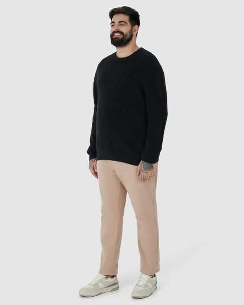 Suéter Masculino Plus Size Gola Redonda Manga Longa Em Tricô Rajado
