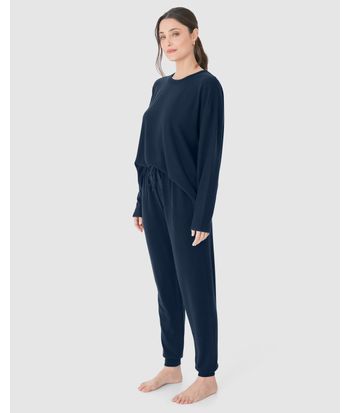 Pijama Feminino Blusa Manga Longa E Calça Em Tricô