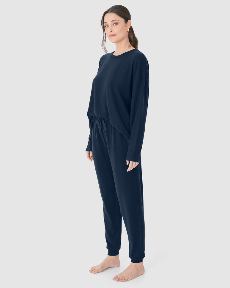 Pijama Feminino Blusa Manga Longa E Calça Em Tricô
