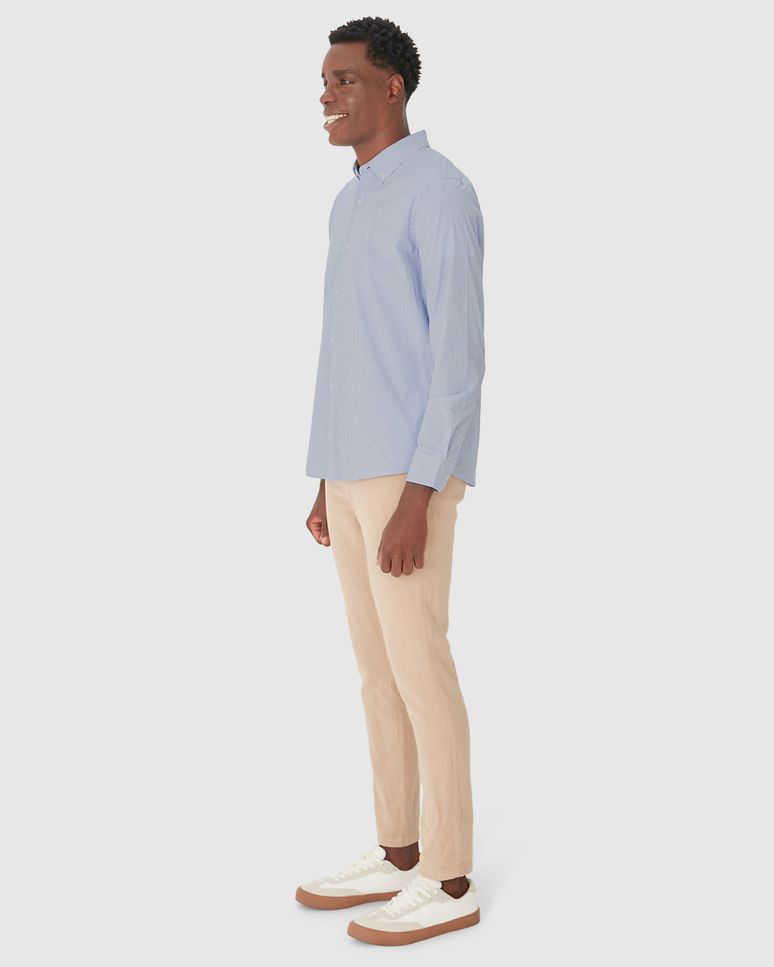 Camisa Masculina Regular Manga Longa Botões Frontais Em Tricoline